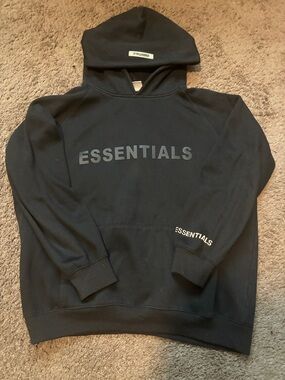 Essentials Black Pullover Hoodie with Front Logo